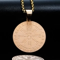 Colgante brújula vikinga vintage con runas nórdicas en acero inoxidable de bronce cepillado - Colgante de Oro Rosa (Sin Cadena) / Oro rosa
