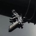 Punk style black stainless steel pistol pendant necklace with sleek box chain detail - Pendant Only (Without Chain) / Black