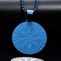 Colgante brújula vikinga Vegvisir chapado en azul con grabados de runas nórdicas - Colgante Azul (Sin Cadena) / Azul