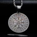 Nordic Viking compass pendant necklace with Vegvisir symbols and rune carvings - Pendant Only (Without Chain) / Antique Silver