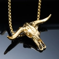Colgante calavera de toro punk dorado con cadena cuadrada de acero inoxidable para hombre - Solo Colgante Dorado (Sin Cadena)