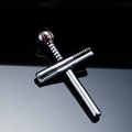 Pendentif croix de baseball en acier inoxydable poli avec détails de couture rouges - Pendentif Seul (Sans Chaîne)
