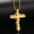 Collier pendentif croix crâne doré punk gothique en acier inoxydable avec chaîne box - Pendentif Couleur Or Uniquement (Sans Chaîne)
