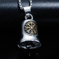 Ciondolo a campana con bussola vichinga in acciaio inossidabile e simbolo Vegvisir dorato - Ciondolo in Acciaio e Oro Solo (Senza Catena)
