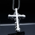 Collier pendentif croix punk gothique avec crânes en acier inoxydable argenté - Couleur Argent Pendentif Uniquement (Sans Chaîne)