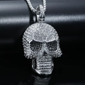 Hip hop large skull pendant necklace with silver finish and full diamond inlay - Steel Color White Zirconia Pendant Only (Without Chain)