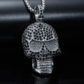 Macro view of hip hop skull pendant with black and white rhinestones and steel chain - Steel Color Black Zirconia Pendant Only (Without Chain)