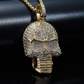 Hip hop style gold plated stainless steel skull pendant with sparkling crystals on box chain - Gold Pendant Only (Without Chain)