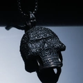 Gothic black skull pendant necklace with full micro-pave crystals on box chain - Black Pendant Only (Without Chain)