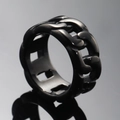 Minimalist black stainless steel Cuban chain link ring with a polished hollow structure - US 7 / Black