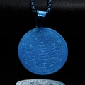 Detalle del colgante talismán de hexagrama azul en acero inoxidable con cadena de caja - Colgante Azul (Sin Cadena)