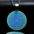 Colgante redondo de acero inoxidable arcoíris con hexagrama y símbolos místicos - Colgante Multicolor (Sin Cadena)