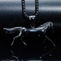 Colgante de caballo en acero de titanio estilo hip hop con cadena box negra hombre - Colgante Único (Negro) / Colgante Negro
