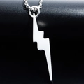 Polished stainless steel lightning bolt pendant necklace with a box chain on black background - Pendant Only (Without Chain) / Steel