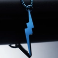 Macro shot of blue brushed lightning pendant with modern industrial steel finish - Pendant Only (Without Chain) / Blue