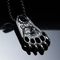 Pendentif patte d'ours rétro pour homme avec gravure totem loup sur chaîne perle carrée - Pendentif Seul (Sans Chaîne) / Noir
