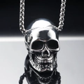 Polished silver stainless steel skull pendant necklace with box chain for men in hip hop style - Pendant Only (No Chain) / Steel