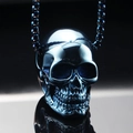 Gothic skull pendant in iridescent blue stainless steel on a fine bead chain - Pendant Only (No Chain) / Blue