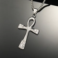 Close-up of polished silver Ankh cross pendant with sparkling rhinestones on chain - Steel Color White Rhinestone Pendant Only (Without Chain)