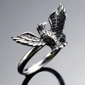 Vintage stainless steel eagle ring featuring detailed spreading wings in retro oxidized finish - US 7 / Steel