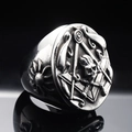 Vintage stainless steel Freemason skull ring with silver polished finish for men - US 7 / Steel
