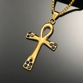 Polished gold Ankh cross pendant necklace with black rhinestones and sturdy box chain - Gold Color Black Rhinestone Pendant Only (Without Chain)