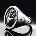 Vintage punk Sacred Heart ring in stainless steel with a gothic cross and retro finish - US 7 / Steel