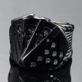 Macro shot of punk poker flush pattern on black stainless steel ring with reflections - US 7 / Black