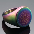 Iridescent Viking signet ring featuring Valknut symbol and Norse runes in titanium steel - US 7 / Rainbow