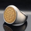 Punk vintage men's two-tone stainless steel compass signet ring with engraved star - Size 7 / Two-tone Gold