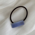 Detail of high-elasticity brown hair tie with light blue translucent rectangular bead - Hair Tie / Purple