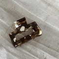 Detail of tortoise shell acetate hair claw clip with France Handmade gold lettering - Milk Coffee