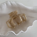 Dettaglio di un fermaglio per capelli in acetato marrone chiaro con trama marmorea - Beige