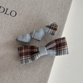 Detail of British style blue plaid bow hair clip and triple heart barrette set for women - Blue Plaid Bowknot Hair Clip Pair