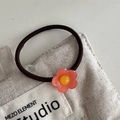 Rosafarbener Blumen-Haargummi aus Acetat mit schwarzem Gummiband im Korea-Stil - Haargummi / Orange-Rosa