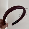 Close-up of handmade wide padded headband in dark burgundy with soft fabric texture - Wine Red (Soft Leather Headband)