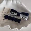 Dark blue bow hair clip with white lace and heart-shaped fabric clips on ceramic tray - Navy Lace Bow Heart Hair Clip Set (Navy Group-Heart Clip)