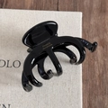 Dettaglio del mollettone nero fatto a mano con scritte dorate France e denti lisci - Molletta per capelli a polpo / Pinza Polpo Acetato Nero