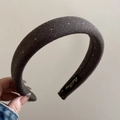 Detail of vintage brown polka dot headband with thick padding and inner brand label - Brown