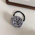 Detailed view of handmade silver grey satin rose hair scrunchie with elegant silk texture - Silver Grey - Rose Flower Hair Tie