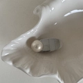 Dettaglio macro di elegante fermaglio per capelli in metallo argento con perla - Stile Ovale Argentato