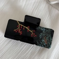 Detail of elegant black hair claw clip with golden plum blossom and bamboo pattern - Black Plum - Rectangular Claw