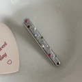 Close-up of a silver metal BB hair clip with colorful mini polka dots and sweet day card - Silver Thin Straight