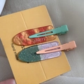 Detail of sweet floral hair clips including amber cherry pattern and glittery sequins finish - Watermelon Soda