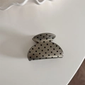 Detailed top view of a French style silver hair claw with black polka dots on white background - Coffee Polka Dot - Small Fan