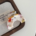 Small high ponytail hair claw clip with colorful acetate stone pattern and golden spring - Multicolor