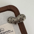 Macro detail of retro heart hair clip with black polka dots on antique silver finish - Heart Hair Clip Set / Rose Gold