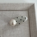 Retro style polka dot pearl hair clip with silver-gray finish and white pearl inlay - Oval Pearl Clip - Cream White