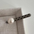 Elegant polka dot hair clip with oversized pearl accent on a vintage metal base - Straight Pearl Clip - Premium Gray