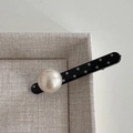 Retro black polka dot hair clip with large faux pearl accent for elegant styling - Straight Pearl Clip - Black